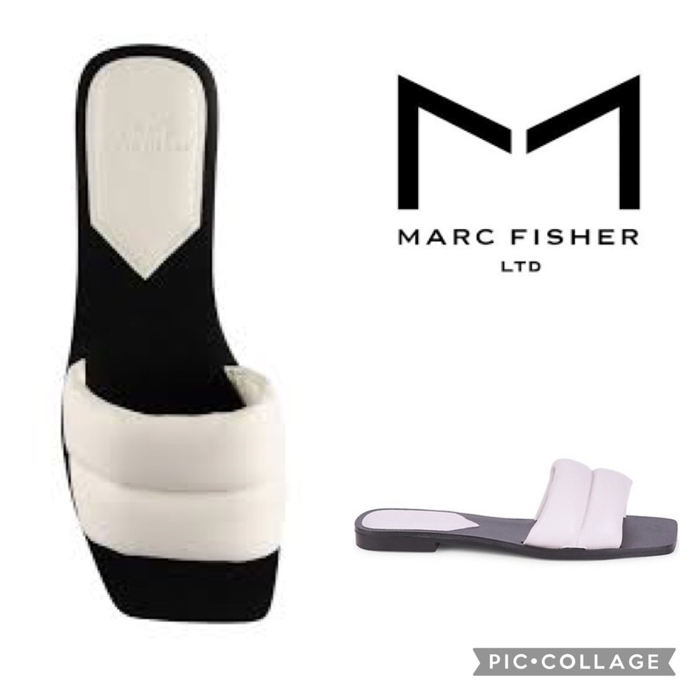 Marc Fisher Ralla Flat Sandal {White/Black} 8